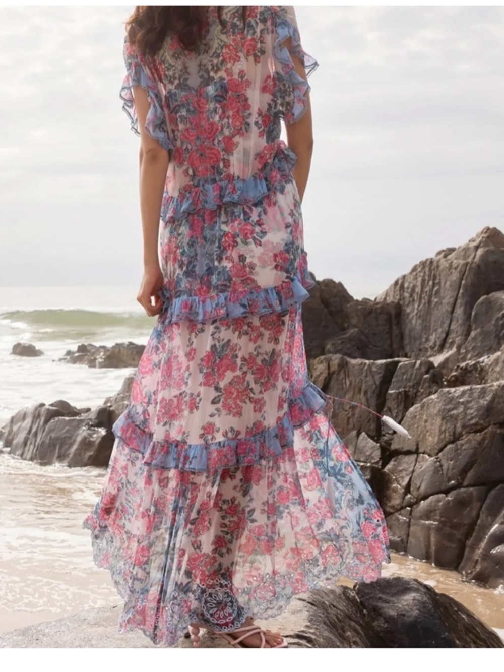 NWT Hemant and Nandita Tiered Maxi Ruffle Chiffon Maxi Dress size small video - Picture 6 of 16